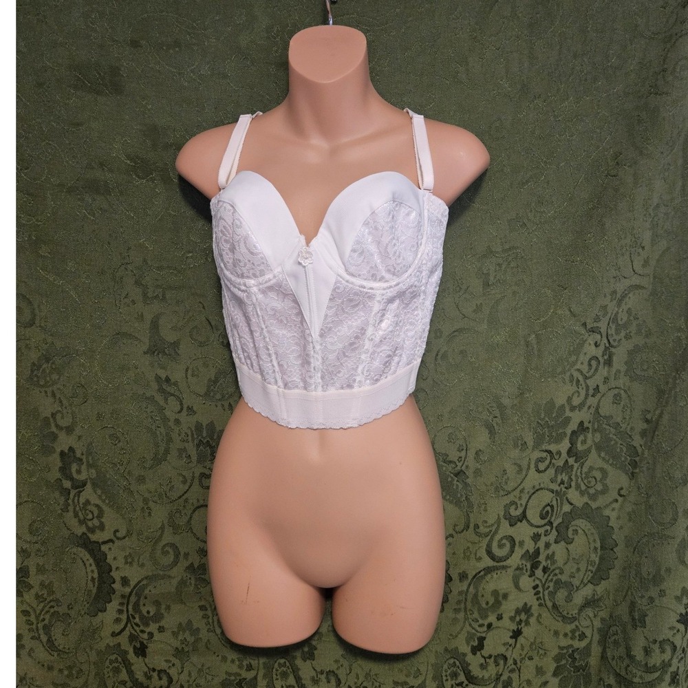 Intimate Wishes White Lace Longline Corset Bra Vintage Style Bustier Low Back